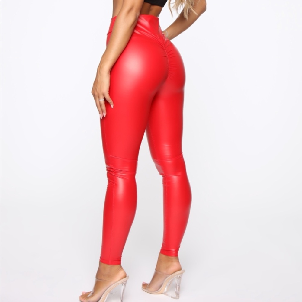 Red Faux Leather Leggings